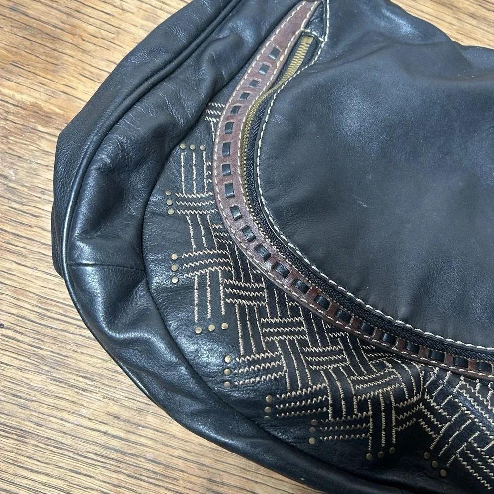 HOBO‎ International Black Leather Messenger Shoulder Bag Purse Slouchy Flip